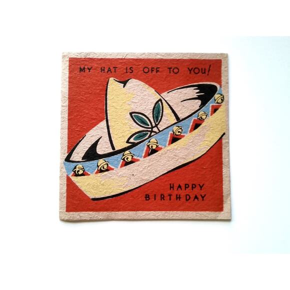 Vintage 1940s-50s Embossed Birthday Greeting Card with Sombrero Design - Picture 1 of 3